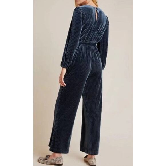 Anthropologie Ali & Jay LA Samantha Blue Ribbed Velvet Jumpsuit SIZE MP EUC - Picture 4 of 9